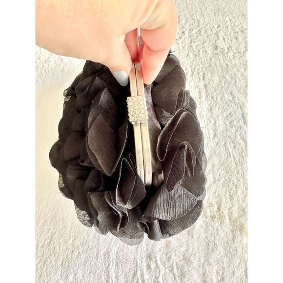 Elegant black ruffle floral clutch with snap close - Picture 1 of 11